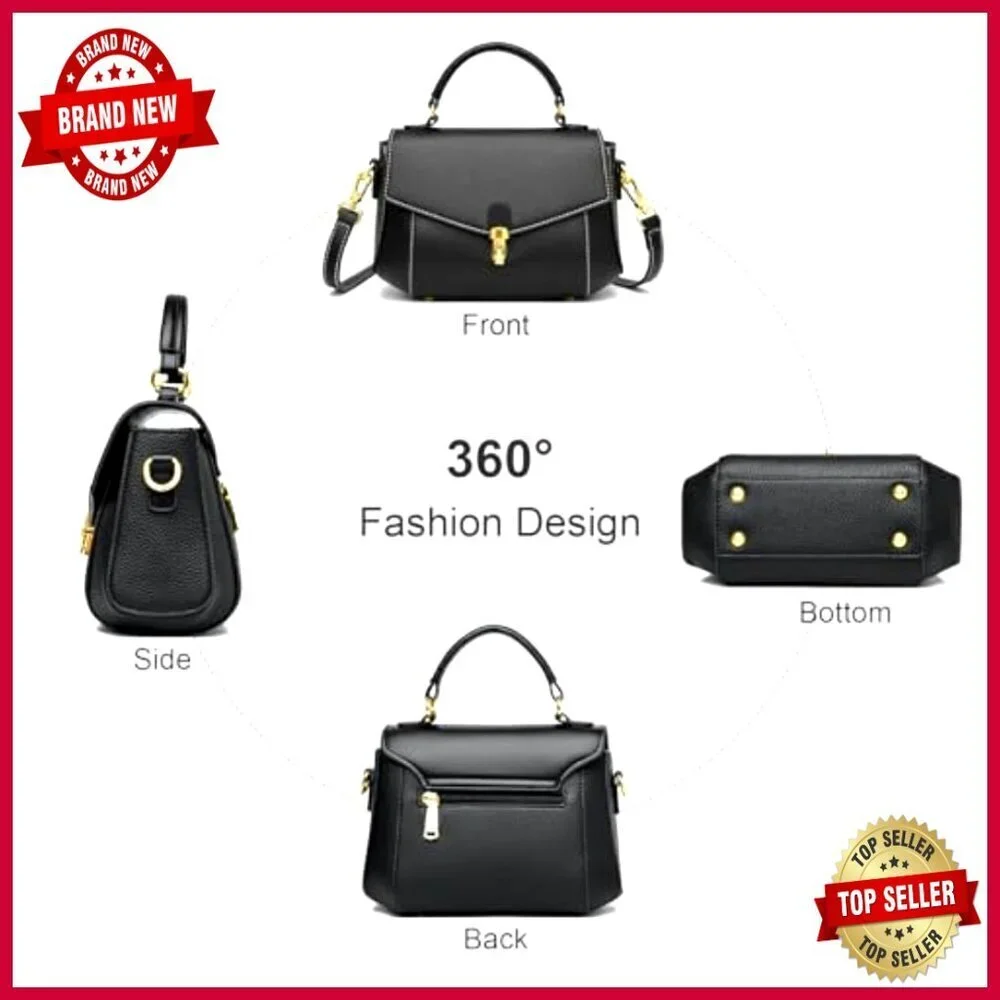 Genuine Leather Crossbody Bag with Removable Straps, Medium Satchel